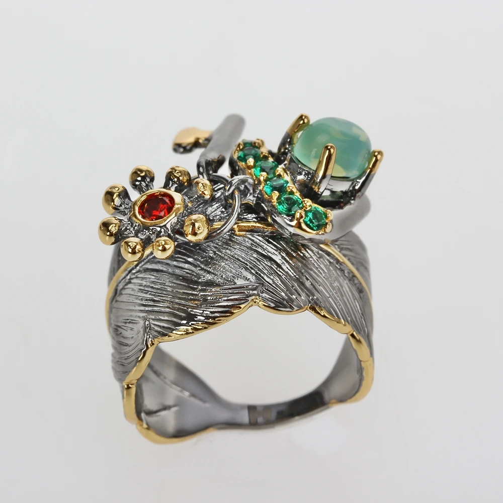 WA11671 key charms women wedding rings black gold blue opal (6)