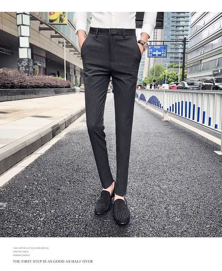 2019 Англия повседневные мужские брюки Slim Fit Брюки сплошной цвет брюки социального клуба платье брюки корейский Masculino pantalon homme