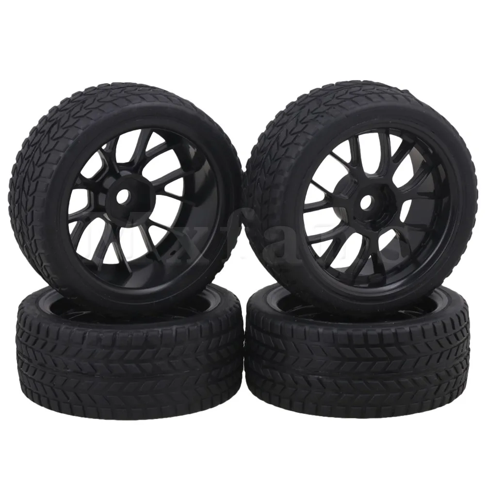

Mxfans Black Anti-skid Pattern Rubber Tyre and Plastic Wheel Rims for RC1:10 On-road Racing Car Pack of 4