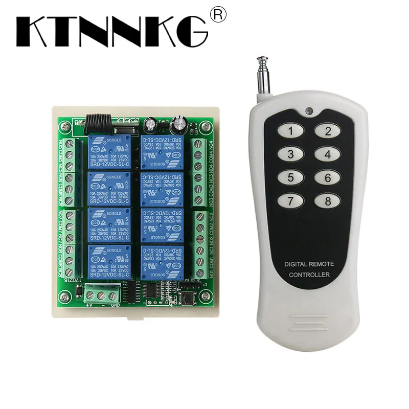 8 way Learning Remote Control Switch with Wireless Relay Switch Receiver  Module, 12V 500W 433MZH, Flash Repeatedly Erased and Written