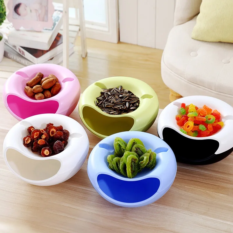 

Fruit Dish Storage Plastic Candy Plate Peels Shells Storage Tray Desk Home Decor Trays Snacks Nut Melon Seeds Bowl Double Layer