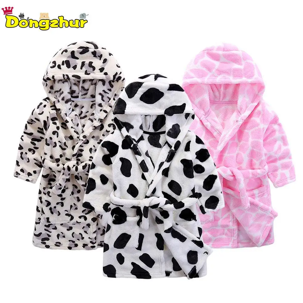 Autumn Winter Baby Flannel Robe Bathrobes Kids Cartoon Sleepwear Hooded Baby Robes Boys Girls Pajamas Thickening Home Clothing