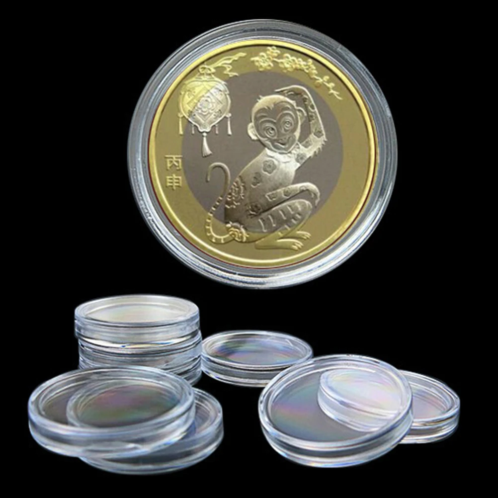 

10 Pcs Applied Clear Round Cases Coin Plastic Storage Capsules Holder Round 35mm
