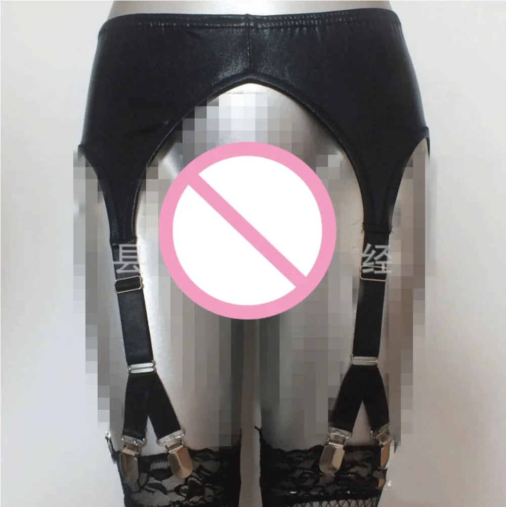 2018 New Black Sexy Metal Clips Garter,Gothic Harajuku Style Faux Leather Garters Sexy Lingerie Y Hook Latex Fetish Garter Belt