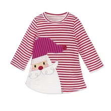2017 Baby Christmas Dress Red White Stripe Cotton Children Girl Christmas Dress Baby First Xmas Day Outfit Baby Clothes