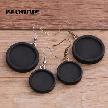 

4pcs 20/25mm Black Wood Cabochon Earring Base Setting Blank Stainless Steel HooksDiy Accessories For Making Earrings
