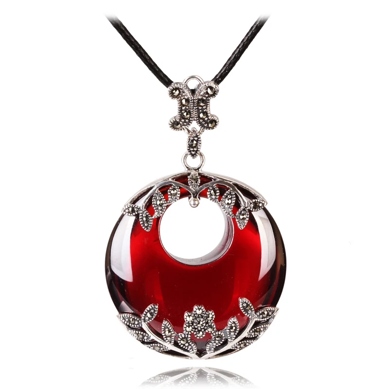 US $44.00 high quality 925 Sterling silver natural stone Garnet necklace retro red Pendant with chain Women jewelry girls lovers gift