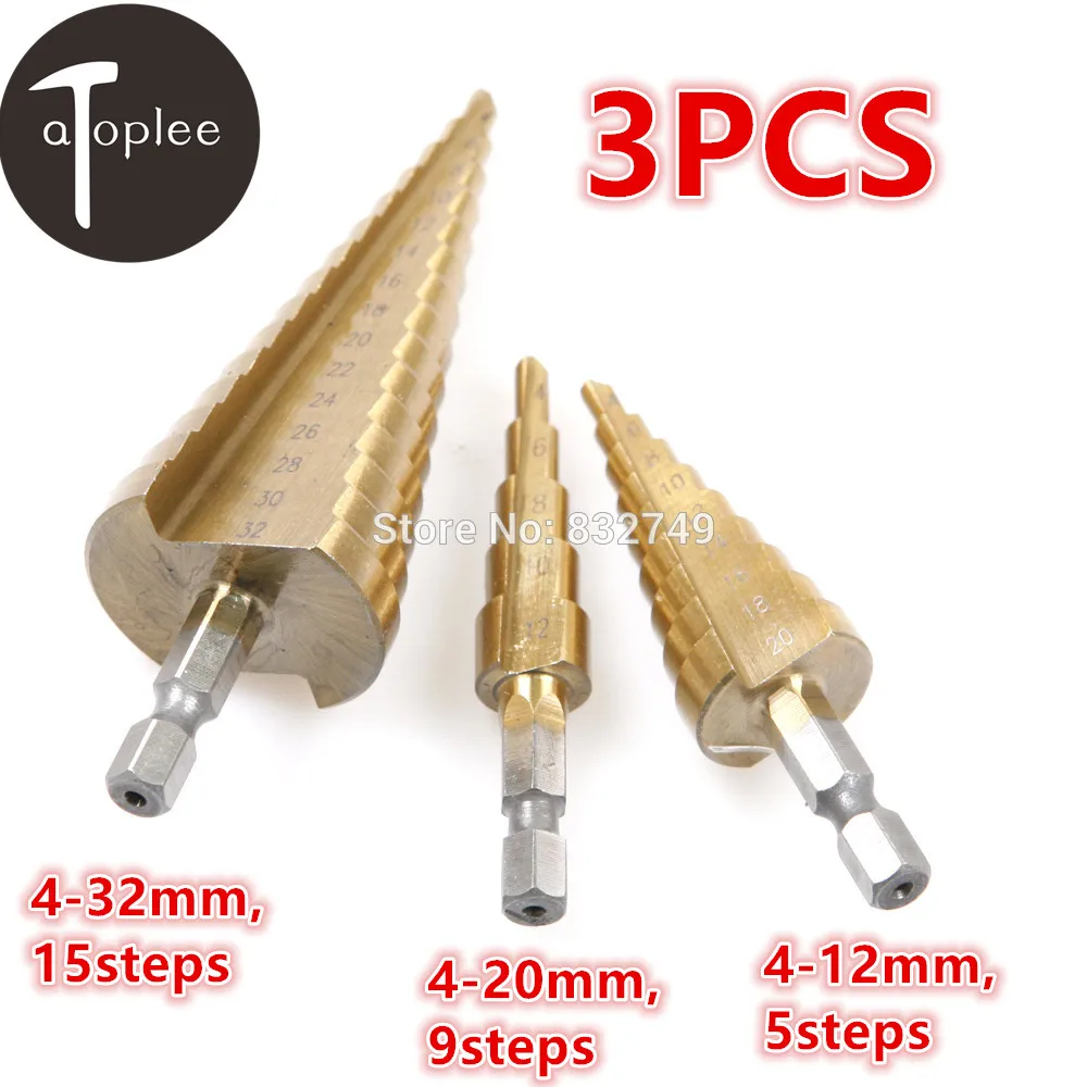 3PCS 4 12mm 4 20mm 4 32mm Hexagon Handle Titanized Straight Fluted