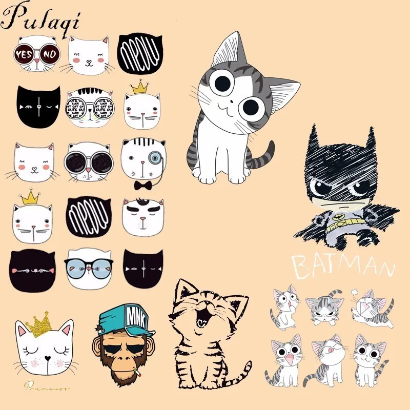 

Pulaqi Cartoon Batman Anime Cat Heat Transfer For T-Shirts Heat Transfers Fabric Patche Thermal Paste For Clothing Stickers E