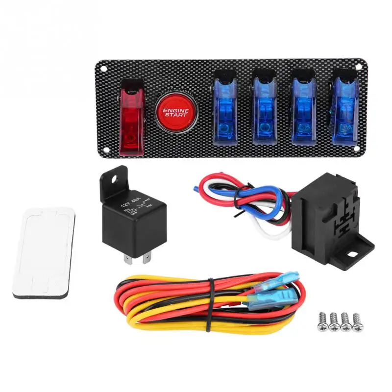 

New 6 in 1 Racing Car Auto Ignition Switch Panel Engine Start Switch Button Control Kit 12V
