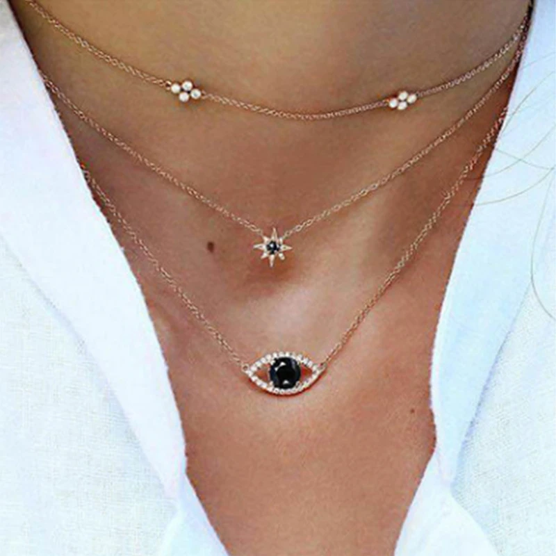 

Lalynnlys 2019 New Black Stone Choker Necklace For Women Girls Bohemian Rhinestone Statement Necklace Multi-layer Jewelry N68621