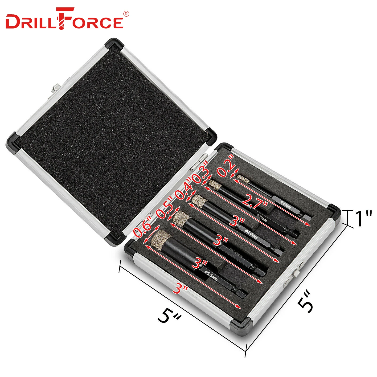 Drillforce 5 шт. набор алмазных отверстий для пилы 6/8/10/12/15 мм шестигранный хвостовик из