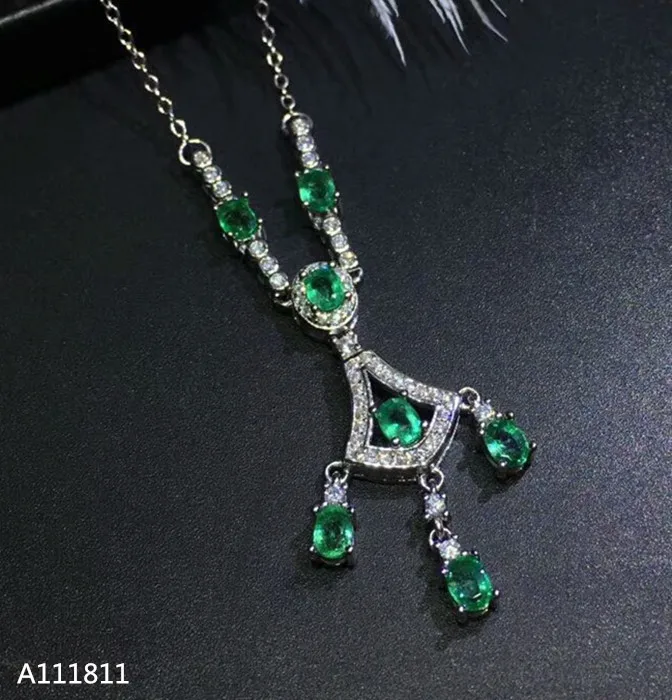 Ожерелье KJJEAXCMY boutique jewels из чистого серебра 925 пробы с натуральными изумрудами |