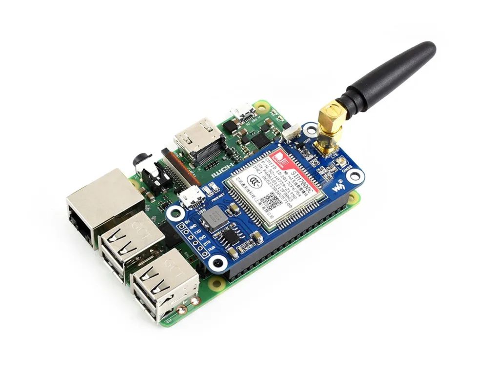 Waveshare NB-IoT/eMTC/EDGE/GPRS/GNSS шляпа для Raspberry Pi на основе SIM7000C поддерживает TCP, UDP PPP HTTP FTP MQTT SMS почты и т. д