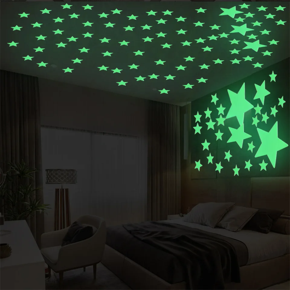 1set Glow In The Dark Luminous Round Planets Star Pvc Wall Luminous Round Planets Star Pvc Wall