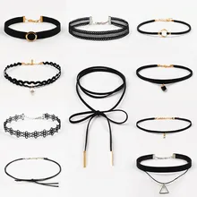 ZIRIS, новинка, готическое кожаное колье-чокер, черный набор для модных женщин, Ажурное черное кружевное ожерелье, ювелирные изделия, чокеры