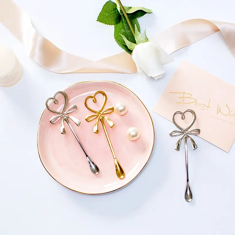 

1PC 3D Bow Knot Heart Crown Shaped Mini Coffee Spoon Tea Dessert Spoon Stainless Steel FlatwareHanging Spoon Glod Silver Spoon