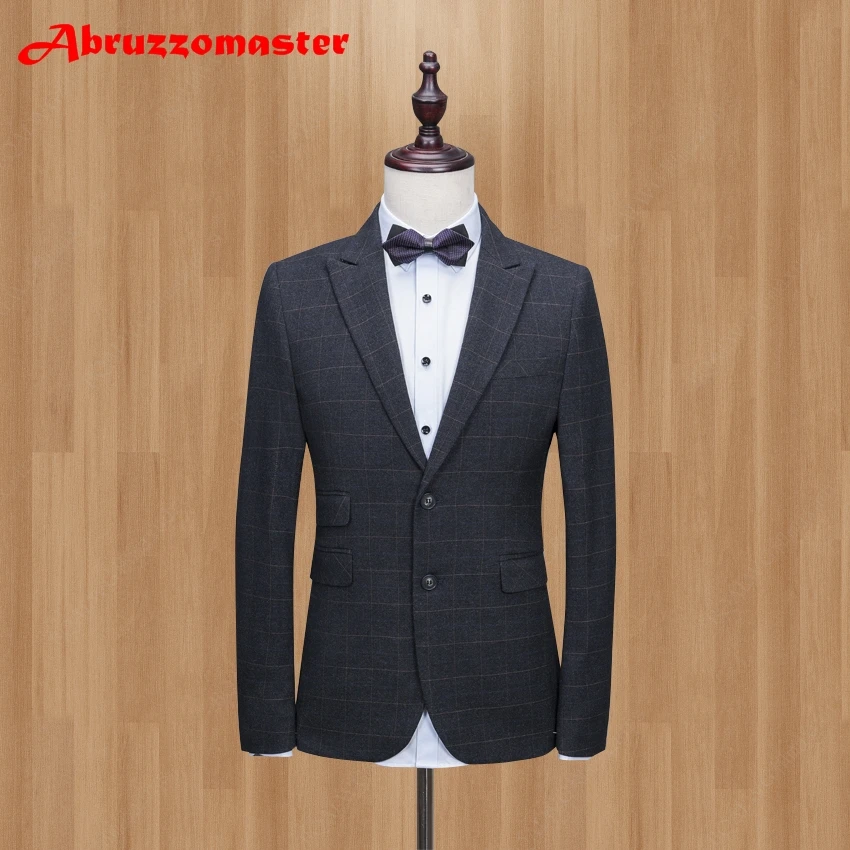 Slim Fit Peaked Lapel Prom Wool Men Suit Tuxedo With Pant Two Buttons Wedding Suits for Men Jacket Vest Pant