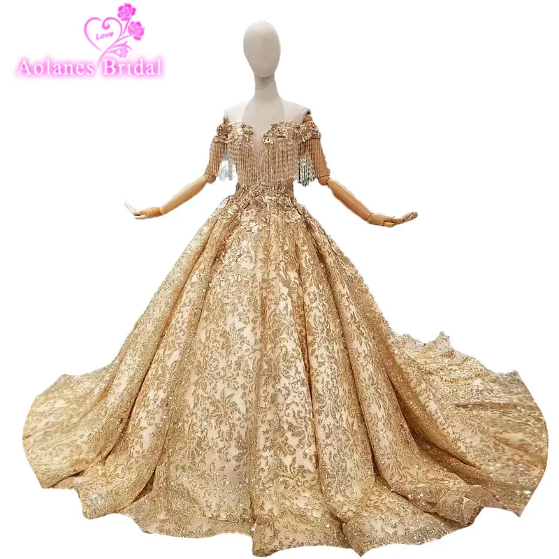 2018 новое Золотое кружевное платье без рукавов с кисточками Милое Свадебное