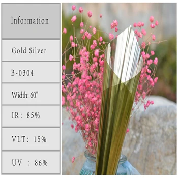 

15%VLT Gold&Silver Solar Tint Film One way Mirror Tint Anti-UV films for Home Building Commercial window Tints 1.52x15m/5x50ft