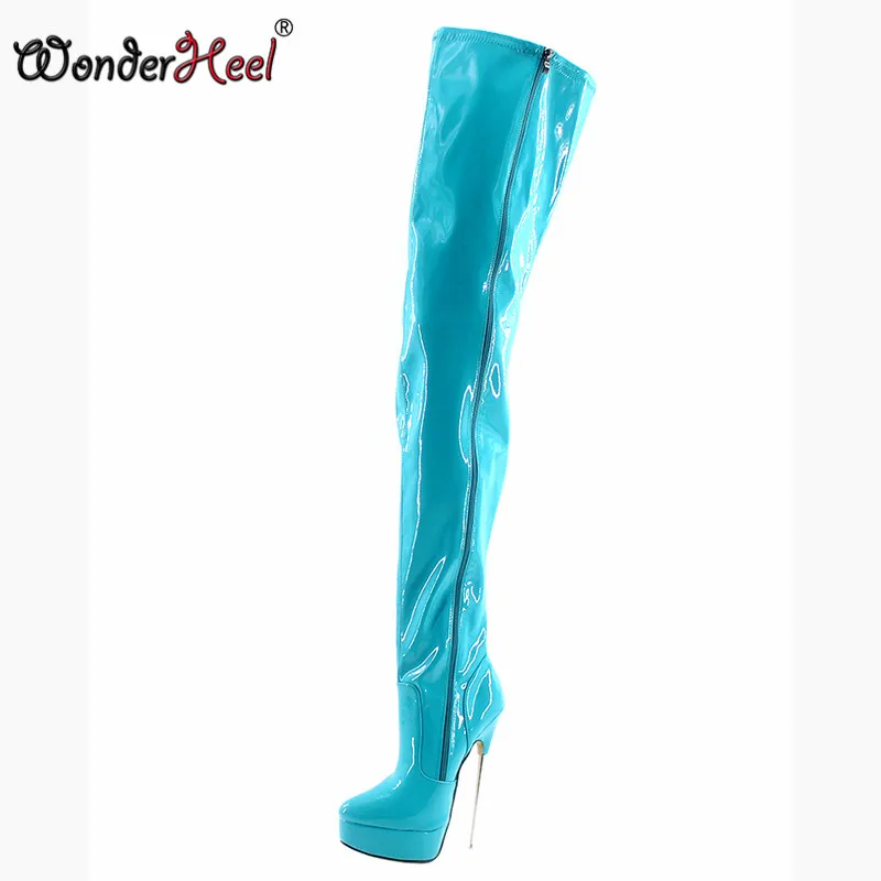 

Wonderheel New extreme high heel 18cm stiletto heel thigh high boot sexy metal heels crotch boots patent fashion platform boots