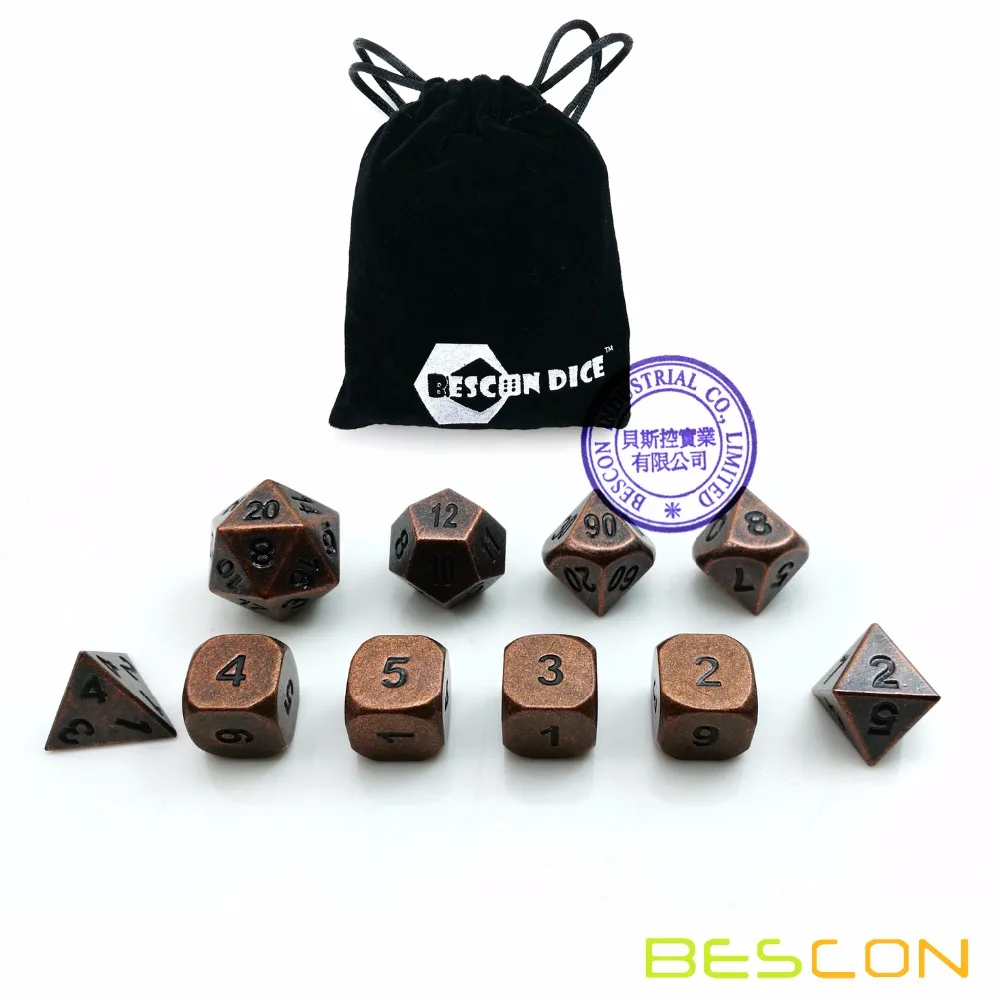 Bescon 10pcs Set Antique Copper Solid Metal Polyhedral D&D Dice Set