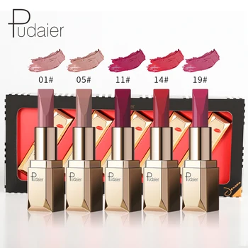 

Pudaier Matte Lipstick Set 5pcs/set Waterproof Lip Makeup Long Lasting Moisturizer Lip Tint Black Pigment Sexy Love lipstick set