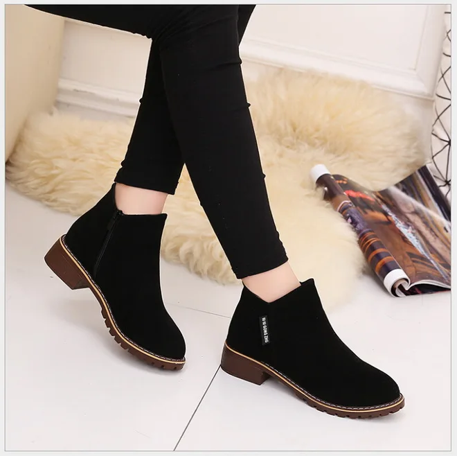 

2016 autumn winters Nubuck Leather Ankle Boots flat low female short boots with contracted fashion Martin boots