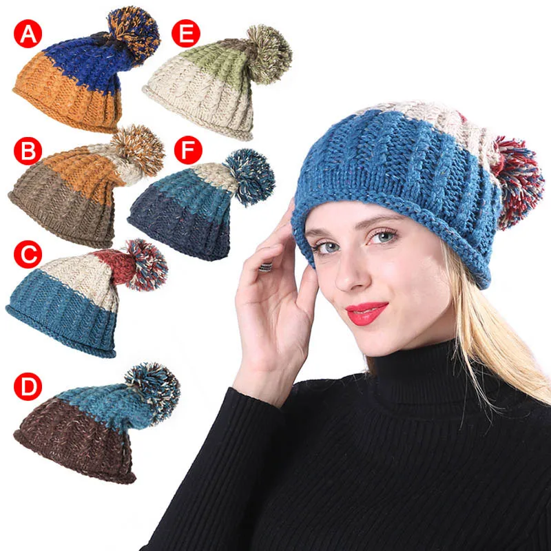 Для женщин обувь для девочек зимние теплые помпонами шапочки кепки толстые вязаные шапочки Выходная шляпа FS99