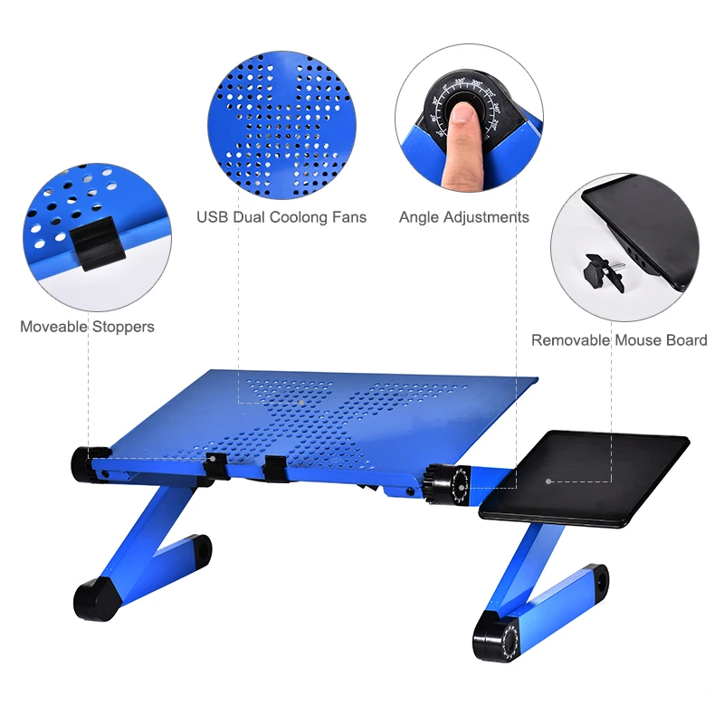 Portable Mobile Laptop Standing Desk For Bed Sofa Laptop Folding Table Notebook Desk With Mouse Pad & Cooling Fan For Office