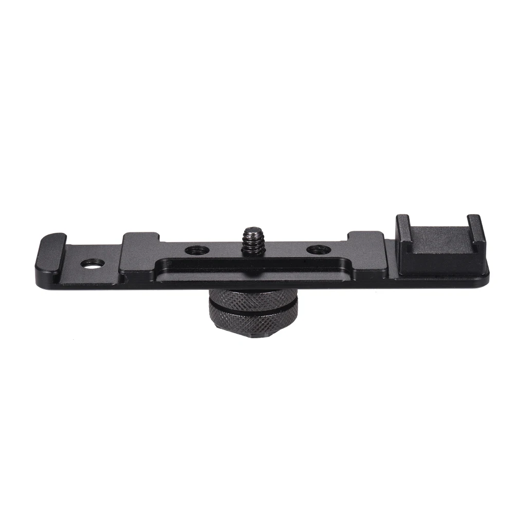 

Newest 1pc Double Hot Shoe Extension Bar Mount Bracket Flash Bracket Adapter Holder Aluminium Alloy for Flash Speedlite LED Video Light Microphone