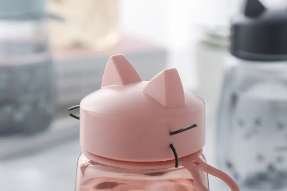 New Creative cute Cat water bottle Leakproof portable Sports plastic kettle Home office student picnic kettle kids water bottle