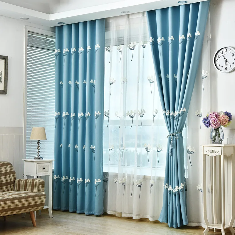 

New curtains Korean pastoral cotton towel embroidered dandelion embroidered blackout curtains special for living room bedroom