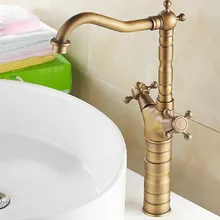Античная латунь двойные крестообразные ручки поворотный для ванной для кухни для раковины Смеситель Краны anf103