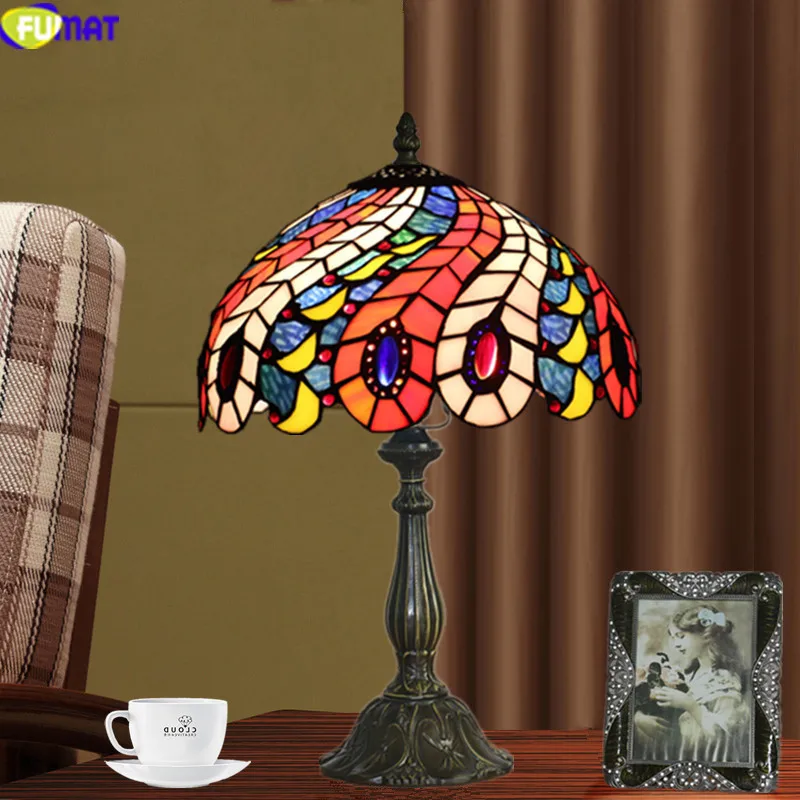 FUMAT Tiffanylamp настольные лампы Pteris Staiend стеклянная лампа с затенением для спальни