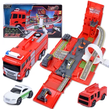 

Finger Rock 1:24 DIY Deformation Fire Engine Diecast Toy Vehicles Model Deformation Alloy Track Car Scene Toys For Children Gift