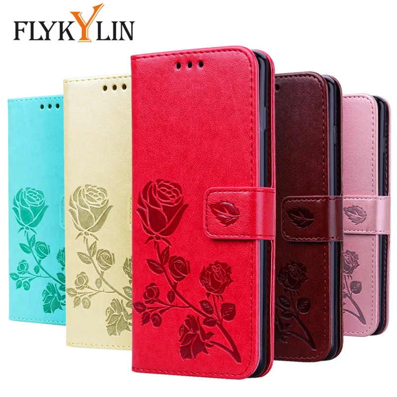 FLYKYLIN Rose Case For Huawei Y7 2019 Cases Prime Y 7 Coque on Leather Wallet Flip Back Cover Phone Fundas | Мобильные телефоны и