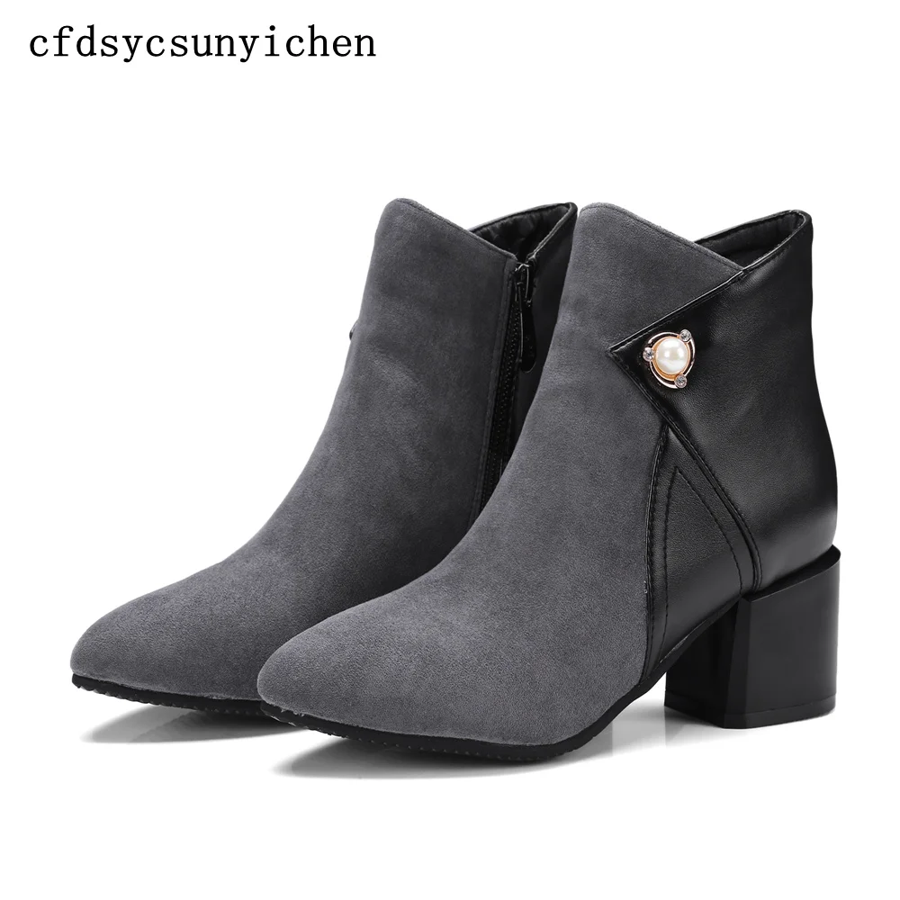 

Brand New Hot sale Black Green Gray Women Ankle Boots Ladies Dress Shoes High Square Heels BA-BK-9558 Plus Big Size 10