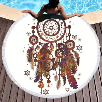 

CAMMITEVER Dreamcatcher Tassel Mandala Tapestry Large Round Beach Towel for Adults Boho Toalla Blanket Yoga Mat 150cm