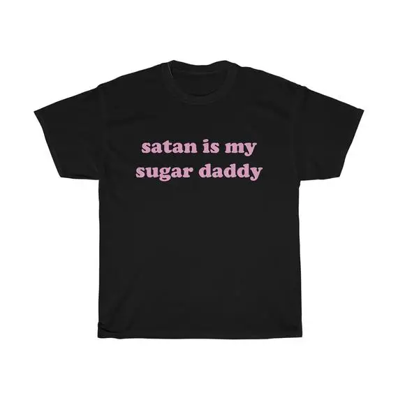 Kuakuayu HJN Satan Is My Sugar Daddy Tumblr/футболка для девочек Эстетическая одежда милые футболки для девочек - Цвет: black-Sugar Daddy