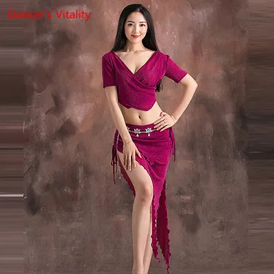 New Summer Belly Dance Size Dance Fash Water Garn Suit Costumes Oriental Dance Performance Set Top+Skirt 2pcs - Цвет: Красный