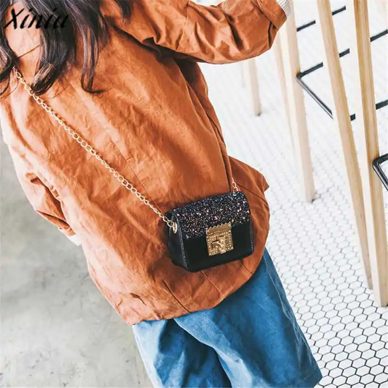 

2018 Design Women Girls Handbag New Fashion Children Cute Paillette PU Leather Shoulder Bag Mini Messenger Bag bolsos mujer
