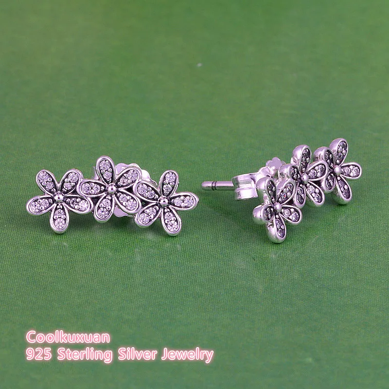 

Authentic 925 Sterling Silver Dazzling Daisies Clear CZ Earrings For 2018 Spring Women Girls bijoux Wedding Engagement Jewelry