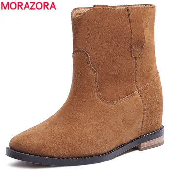 

MORAZORA Europe hot sale genuine leather boots spring autumn slip on Western boots ladies fashion ankle boots for women shoes