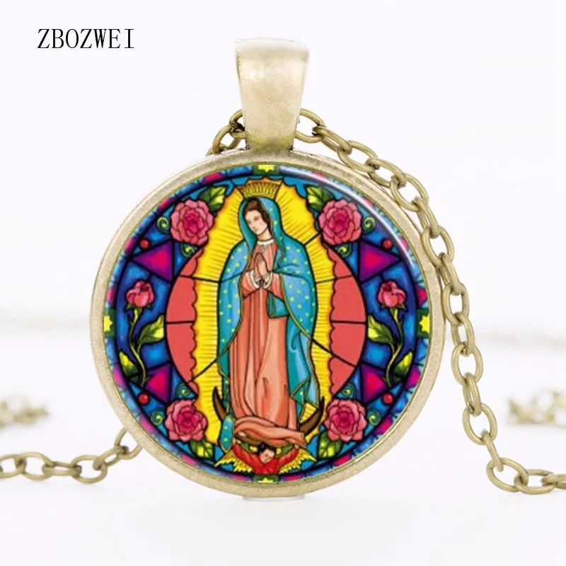 Девы ожерелье Гваделупа Девы Марии Священное Сердце религиозное витражное стекло ободок искусство кулон аксессуары для одежды ожерелье