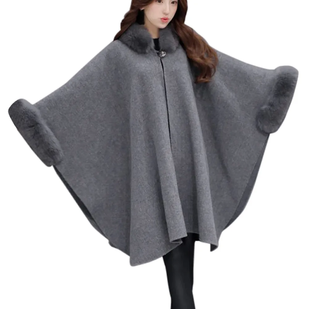 gris De Col Veste Parka Cardigan Fourrure Manteau Mode Casual Marron Outwear Femmes Laine 7xWnqWwUT