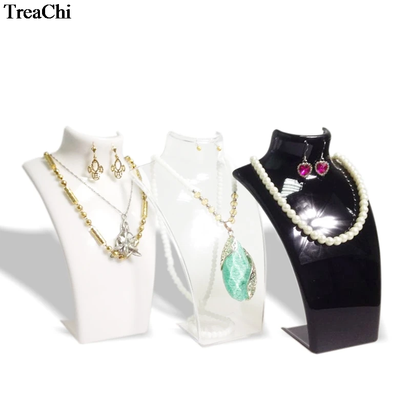 Retail Acrylic Jewelry Display Bust Black White Clear Jewelry Mannequin Necklace Holder Earring Pendant Display Holder Stand21cm