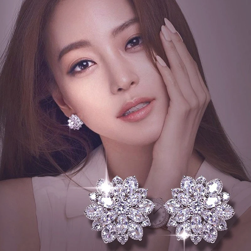 

Romantic Jewelry Stud Earrings For Wedding Elegant Silver Color Cubic Zirconia Stone Earring