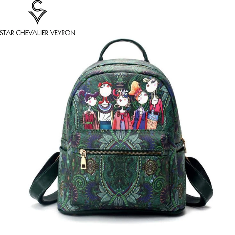 

SCV 2019 New Women's bag Korean Fashion PU Backpack Printing Shoulder Bag Cute handbag