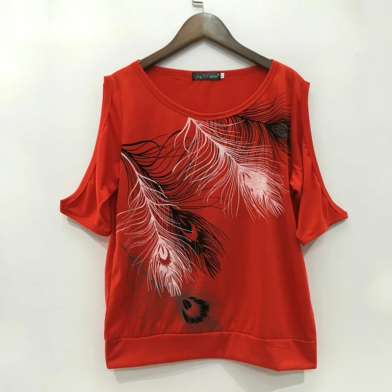 

Women Tees 100% Cotton New Model 2019 Printed T-shirt With Open Shoulder And Round Collar And Short Sleeve Size S-XXL HJH